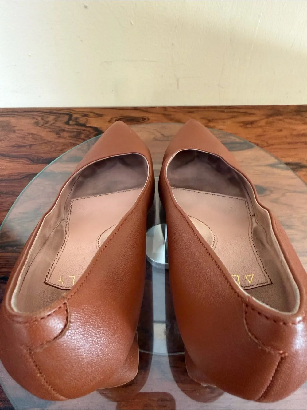 ALLY Shoes Caramel Brown Leather Pointed Block Heel Pumps 37.5B / US 7 7.5
